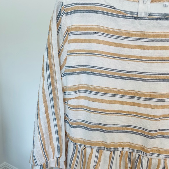 Madewell Striped Mini Dress - White, Blue, Tan - Picture 10 of 12